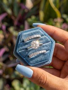 一套925纯银英国女王三件套戒指，镶嵌白色锆石，女士珠宝，适合作为女孩生日派对礼物 - 款式1 - 查看 1