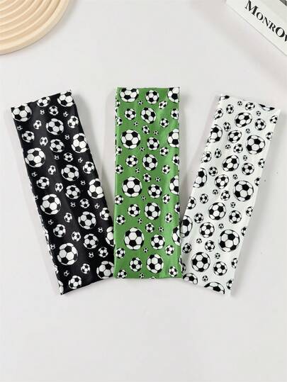 3pcs(Spring) Women's Fashion Sports Headband, Wide Football Element Headband, Cheering Headscarf, Elastic Headband, Unisex Sweat-Absorbent Headband, Casual Hair Accessory
