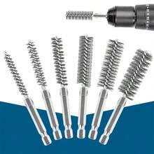 6 Pcs Stainless Steel Pipe Cleaning Brush Set 1/4" Hexagonal Bar Twisted Wire Hole Brush Cleaning Brush Bristle Wire Brush Hole - Multicolor - View 4