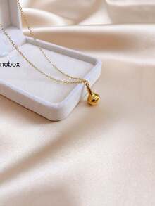 1pc Gold Stainless Steel 18K Gold-Plated Gourd Pendant Long Necklace, Fashionable Elegant Minimalist, Suitable For Daily Wear, Layering And Matching - Gold - View 6