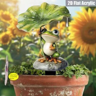 Estaca de jardín de rana plana 2D, a prueba de agua, de acrílico, decoración exterior, adecuada para plantas en macetas, césped, patio y jardín, regalo de arte de primavera para amigos, estaca de decoración de jardín