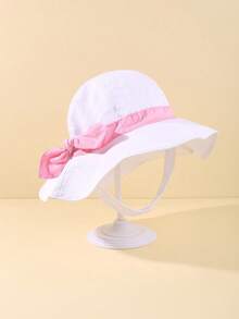 1顶可爱婴儿遮阳帽，带蝴蝶结，幼儿婴儿蝴蝶结帽，婴儿夏季沙滩渔夫帽，男女宝宝夏季防晒遮阳帽，男女宝宝迎婴派对装饰/一周岁生日礼物 - 彩色 - 查看 14