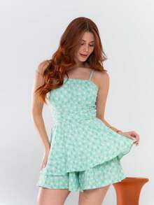 Basic Printed Romper With Padded Cups Duna Premium Sizes P, M, G, And GG - Mint Green Floral - View 3