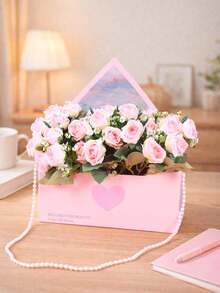 12个装鲜花礼盒，配珍珠链，DIY插花篮，信封式优雅花篮，婚礼礼品包装盒，生日礼品包装用品，可重复使用容器，婚礼鲜花收纳袋，浪漫礼品套装，轻便纪念盒，情感购物必备品，花束架，婚礼派对用品，婚礼装饰，生日装饰，餐桌中心装饰，婚礼回礼，毕业典礼 - 信封花盒 - 查看 10