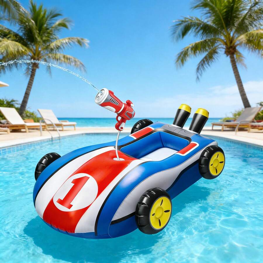 Pool Floats Toys With Water Gun,Blow Up Ride-On Swim Ring For 4 5 6 7 8 9 Years Old Boys Girls,Outdoor Games, Water Toys, Summer Swimming Fun - 彩色 - 查看 1