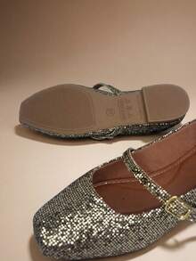 Women's Square Toe Glitter Old Gold Pumps - Shine, Party, Comfortable, Stylish - Gold - View 8