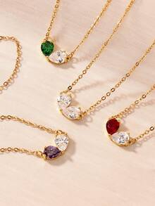 4 Estilos Colar Gargantilha Pingente Coração Zircônia Gota d'Água em Aço Inoxidável Colorido, Banhado a Ouro 18K Anti-Desbotamento, Joia de Casamento Noivado Acessório de Feriado, Presente do Dia das Mães/Melhor Amiga - Multicolorido - Visão 5