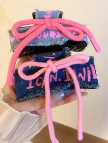 1个复古蓝色布艺字母发夹，粉蓝撞色丝带发夹，甜美酷炫风格发饰 - 混合色 - 查看 2