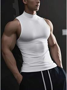Men's Sleeveless High Neck Base Layer T-Shirt For Fitness, Training, And Weightlifting - màu đen - Xem 4