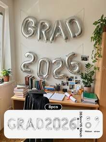 8pcs/Set Graduation Party Decorations Balloons, 16 Inch GRAD 2026 Letter Foil Balloons (4 Color Sets), Suitable For 2026 Graduation Party Decorations, Commencement Ceremony, Class Of 202026 Graduation Celebration Props - View 7