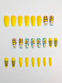 Summer Nails Y2k Yellow Cute Bee Flowers Press On Nails - Yellow - View 3
