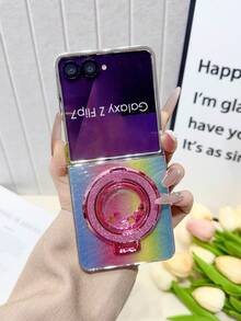 Galaxy Z Flip7/Z Flip6/Z Flip5/Z FE Folding Phone Case, Women's Fashion Cute Lightweight Protective Cover, Personalized Design, Electroplated Feather Pattern Glitter Kickstand Case, Suitable As Gift - Multicolor - View 35