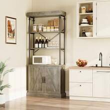 Estantería de 5 niveles con puertas de armario, 187 cm de alto, moderna unidad de almacenamiento con marco de metal y estantes ajustables, para salón, despacho, dormitorio y pasillo, color gris. - A - Ver 5