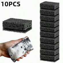 10 piezas Esponjas de cocina multiusos súper antiadherentes | Esponjas negras de algas marinas duraderas, para lavavajillas y parrilla, excelentes para utensilios de cocina y manchas rebeldes en parrillas exteriores - 10 piezas - Ver 2