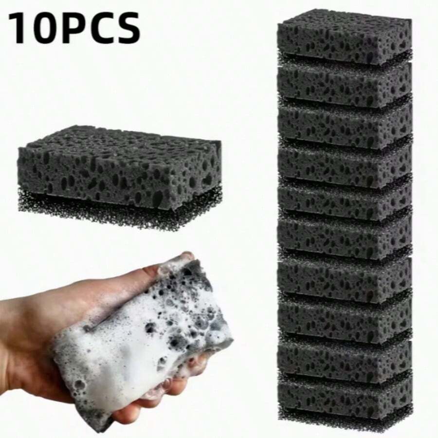 10 piezas Esponjas de cocina multiusos súper antiadherentes | Esponjas negras de algas marinas duraderas, para lavavajillas y parrilla, excelentes para utensilios de cocina y manchas rebeldes en parrillas exteriores