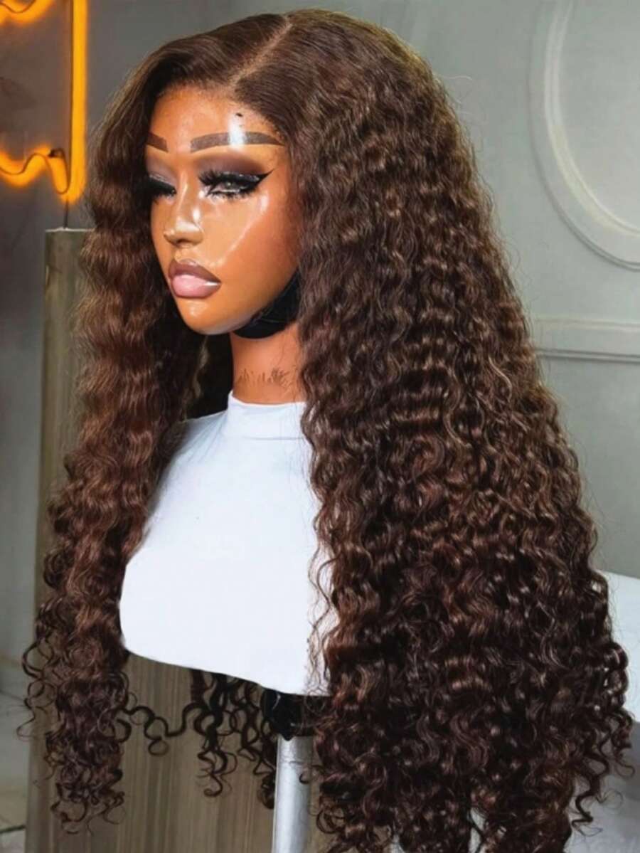 KGIFH 30 Inch Chocolate Brown Deep Wave Lace Front Wigs Human Hair 250 Density 13x6 HD Lace Frontal Wigs 100% Brazilian Virgin Curly Human Hair Wig Brown Colored Glueless Human Hair Wigs For Women Pre Plucked With Natural Hairline - S4 - Xem 1