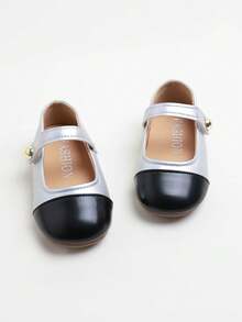 1 Pair Fashionable Elegant Cute Colorblock Hook And Loop Flat Mary Jane Shoes, Soft And Comfortable, Suitable For School And Commuting, Wearable All Seasons - Black - View 3