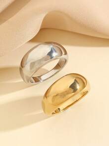 2 piezas Juego de anillos de acero inoxidable con arco dorado y plateado, de estilo sencillo y elegante, adecuado para el vestido diario de la mujer o como regalo - Multicolor - Ver 8