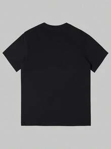 Camiseta negra de talla grande para hombre, con estampado en morado y blanco que dice "SAY LESS", adecuada para uso casual - Negro - Ver 2