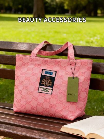 Gucci 1 Piece Y2K -Chic Canvas Tote 35cm * 38cm In Pastel Pink, Grey Or Denim Blue, Crafted From Canvas For The Millennial Aesthetic Lover, Effortlessly Blends Beach Vibes, Everyday Commuting, Street Style, And Girly Looks - Perfect For Daily Wear, Work, Dates Or Casual Meets