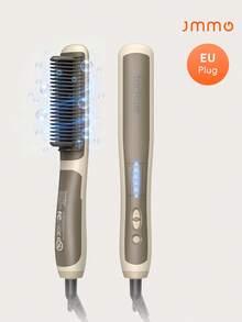 JMMO 3-In-1 Hair Straightener Curler Brush, Fast Heated Negative Ionic Hair Straightening Brush, Anti-Frizz & Anti-Scald-EU Plug - Grey - View 2