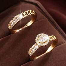 1 pieza Anillo de mujer cuadrado con forma de onda y diamante, combinando elegancia moderna y sofisticación vintage, adecuado como accesorio destacado para ocasiones diarias o especiales - juego de anillos - Ver 2