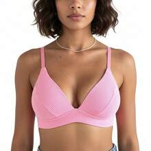 Kit Of 1 To 2 Ribbed Bras With Padded Cups, No Underwire, Thin Adjustable Straps, Comfortable And Wrinkle-Free - 1 BRA (PINK) - View 1