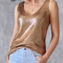 Metallic Knit Tank Top For Women, Backless Knit, Metallic Knit Nightwear - Yellow - View 2