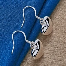 1 Pair 925 Sterling Silver Plated Exquisite Glossy Heart-Shaped Earrings - Stylish And Glamour Party Jewelry Accessories - Silver - View 5