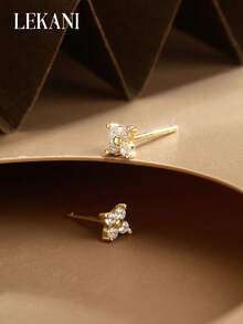 1 Pair S925 Sterling Silver Earrings, Fashionable & Popular Delicate Geometric Flower & Four-Leaf Clover Design, Jewelry Gift For Women, Suitable For Daily Wear - Gold - View 4