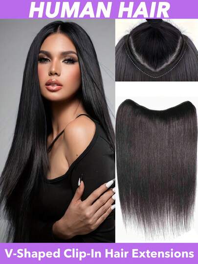 תוספות שיער איכותיות בצורת V לנשים, מוסיפות נפח עם שיער חלק וארוך ורך בחתיכה אחת, בלתי נראה וחלק. תוספות שיער טבעי בצורת U באורך 8-20 22 24 אינץ' עם 5 קליפסים - #1B (שחור טבעי). שיער טבעי אותנטי, קל לשימוש, מוסיף נפח ועובי לנשים, אידיאלי ליומיום ולאירועים מיוחדים.