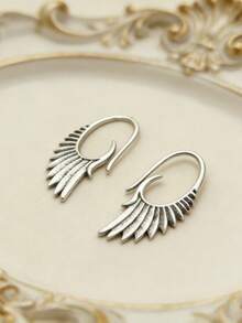 一对复古创意时尚羽毛设计耳环，适合女性日常休闲佩戴，简约个性化珠宝礼品 - 復古銀色 - 查看 6