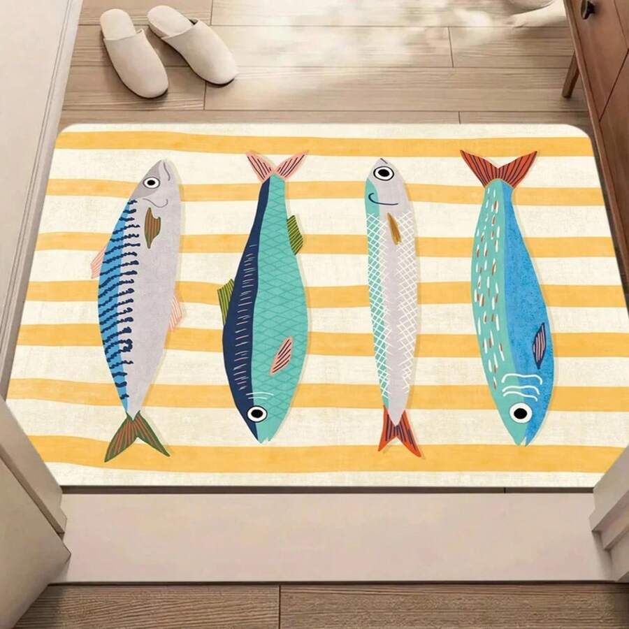 Creative Fish Pattern Welcome Rug Doormat NonSlip Entryway Rug Living Room Bedroom Kitchen Washable Outdoor Indoor Floor Mat - 1PC - 查看 1