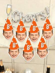 定制人脸照片生日横幅，个性化定制人脸派对横幅装饰，带生日帽的定制人脸横幅，单身人士生日派对趣味个性化人脸横幅，人脸横幅，新郎脸，老公生日礼物，趣味，纸质人脸，单身人士，个性化生日横幅，定制，个性化礼物，秋季装饰 - 多色-帽子橫幅 - 查看 5