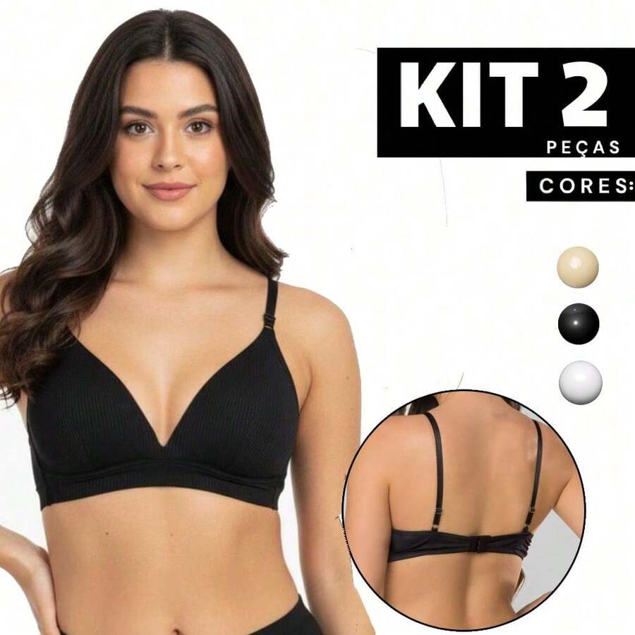 Kit Of 1 To 2 Ribbed Bras With Padded Cups, No Underwire, Thin Adjustable Straps, Comfortable And Wrinkle-Free - 2 件胸罩(多種款式) - 查看 1