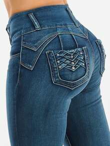 Butt Lift High Waisted Stretch Skinny Jeans Med Sand Wash - Multicolor - View 3