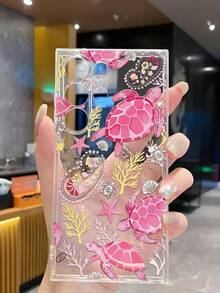 1pc Fashionable Creative Pink Sea Turtle, Seashell, Seaweed Soft Phone Case, Compatible With Huawei Honor, Galaxy A04e/12/A13/A14/A34/A50/A52/A53/A54/S21/S22/S23/S24/S25/S25Ultra/S25FE/S26/S26 PLUS/S26 ULTRA/S26 EDGE, 6A/7A/8A, 12T/13T/15T/15T Pro - Clear - View 5