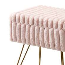 Taburete de tocador con cuero sintético y almacenamiento, 40.64Cml X 30.48Cmw X 43.18Cmh Sofá otomano suave con 4 patas de metal y pies antideslizantes, Asiento acolchado y peludo, Sillas multifuncionales modernas para maquillaje - Rosa - Ver 6