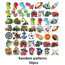 50张可爱3D卡通临时纹身贴纸，男女老少皆宜，派对装饰套装，恐龙、太空海盗、推土机、工程车等图案，趣味小纹身贴纸装饰 - 彩色 - 查看 5