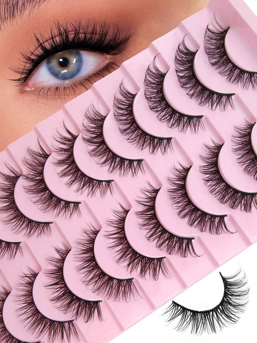 Hinarin 10 Pairs Half Lashes Clear Band Eyelashes Cat Eye False Eyelashes Short Soft 3D Faux Mink Eyelashes Soft Natural Fake Lashes For Parties And Daily Makeup