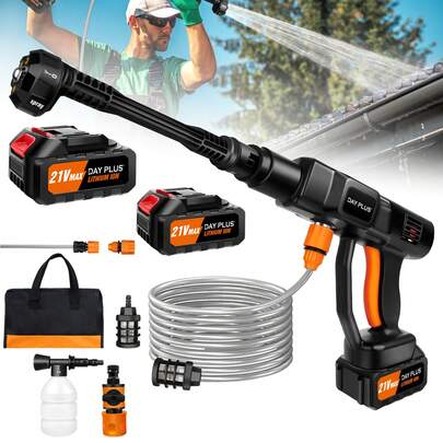 7Sevenjokers 6IN1 Cordless High Pressure Washer 21V 3000PSI Jet Wash Gun With 2*3.0Ah Battery & 5m Hose For Car Garden Patio
