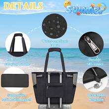 NEWHEY Extra-Large Foldable Waterproof Beach Bag, Handheld Tote Bag, Zippered Handbag, Suitable For Vacation, Swimming Pool, Picnic - Black - Multicolor - View 5