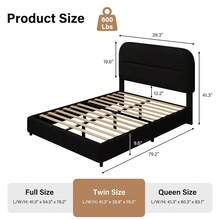 Queen Bed Frame With Headboard, Boucle Upholstered Soft Platform Bed Frame With Thickened Footboard,  Rounded Corners Design, Twin/ Full/ Queen/ King, Grey/ White/ Beige/ White/ Black - 黑色 - 查看 7