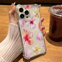 Funda de teléfono con estampado de lirio e hibisco, adecuada para iPhone 17 Pro Max, 17 Pro, Air 16, 15, 14 Pro, Plus 13, 12, 11 Pro Max, XS, XR, X, 7, 8 Plus, 12, 13 Mini. Cubierta protectora transparente y gruesa con estampado floral a prueba de golpes - transparente - Ver 3
