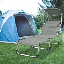 Folding Sun Lounger With Canopy And Side Pocket, 195 X 68 Cm, Weatherproof, Stable Beach Chair With Sun Protection And Adjustable Backrest, Maximum Load 150 Kg - A - View 10