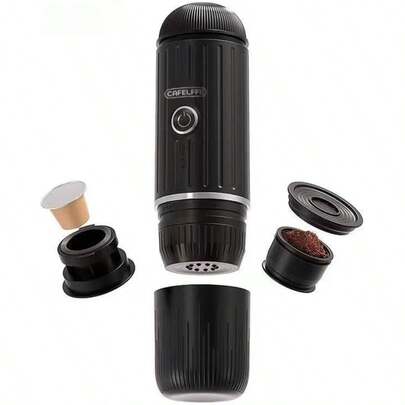 Cafetera espresso eléctrica portátil, para viajes en coche y senderismo, sistema de extracción 2 en 1 con calentamiento rápido, compatible con café molido y cápsulas NS.