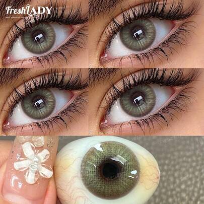 FRESH LADY Freshlady Green 14.20mm 1 Pair Yearly Disposable Soft Cosmetic Contacts, Comfortable Daily Wear For Makeup & Holidays, Natural Look Contact Lenses