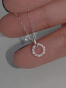 1pc S925 Sterling Silver Donut-Shaped Necklace, Women's Zirconia Encrusted Circle Pendant Necklace, Sparkling Charm Clavicle Chain, Elegant Gift For Daily Wear - Round - View 10