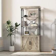 Estantería de 5 niveles con puertas de armario, 187 cm de alto, moderna unidad de almacenamiento con marco de metal y estantes ajustables, para salón, despacho, dormitorio y pasillo, color gris. - A - Ver 1