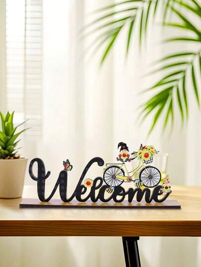 1PC, Welcome, Bicycle Sunflower Butterfly Wooden Table Decoration, Welcome Spring Desktop Ornament Decoration, Wooden Table Centerpieces Gifts, Spring Holiday Home Bedroom Office Table Decoration
